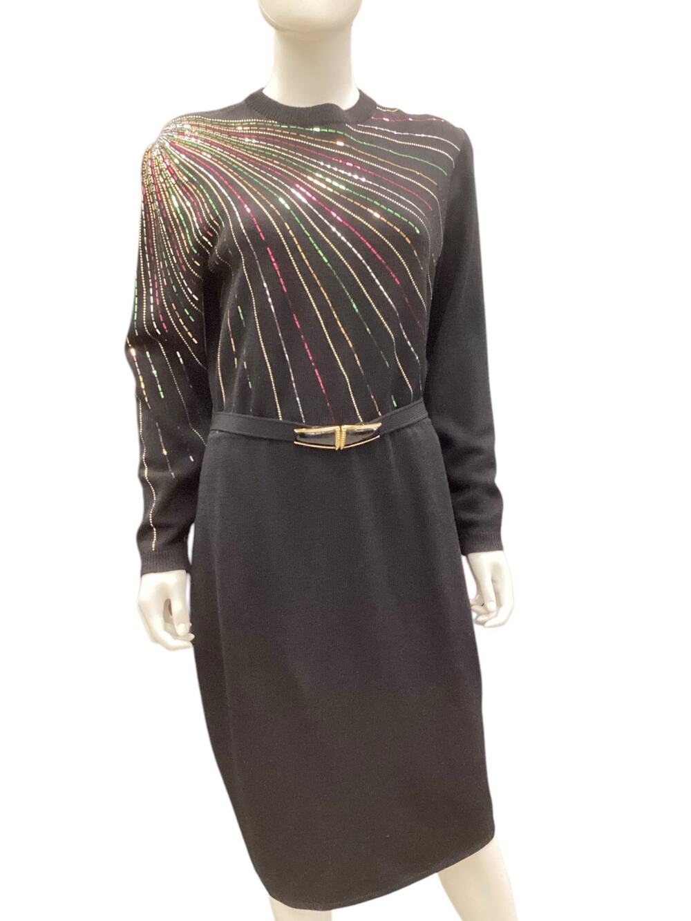 Super Vintage St. John Women’s Knit Dress Size 12 Sequin Design Black